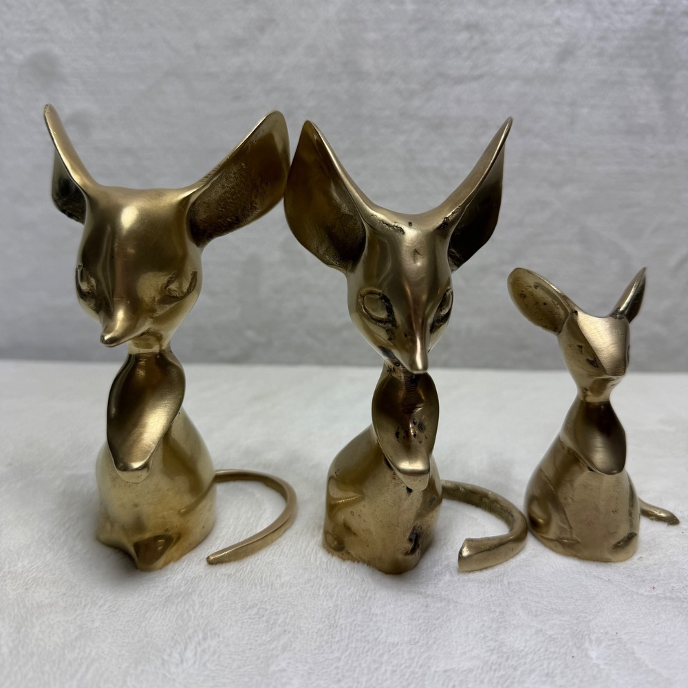 Vintage Solid Brass Mouse Family Figurines Set of 3 Mid Century Modern Decor